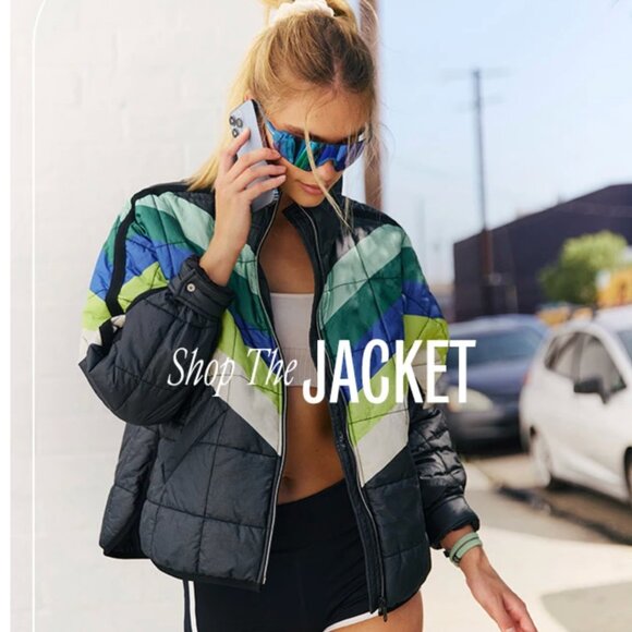 Free People Pippa Packable Puffer Jacket in Camper Stripes Black Combo - Picture 4 of 14